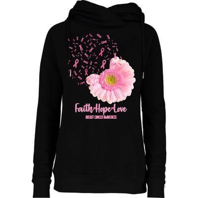 Breast Cancer Awareness Flowers Ribbons Womens Funnel Neck Pullover Hood