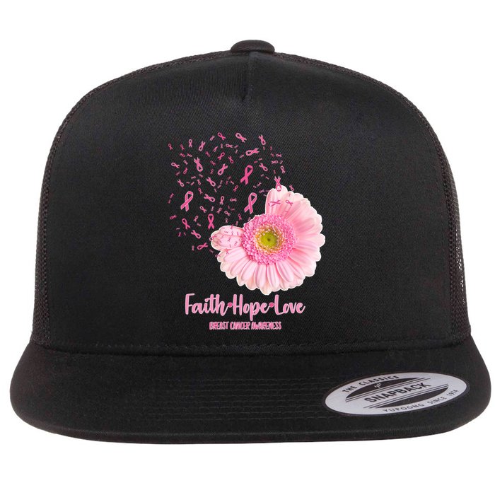 Breast Cancer Awareness Flowers Ribbons Flat Bill Trucker Hat