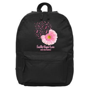 Breast Cancer Awareness Flowers Ribbons 16 in Basic Backpack