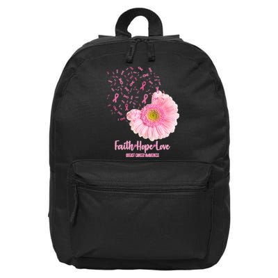 Breast Cancer Awareness Flowers Ribbons 16 in Basic Backpack