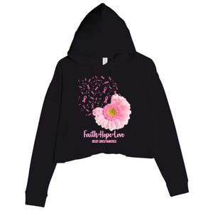 Breast Cancer Awareness Flowers Ribbons Crop Fleece Hoodie