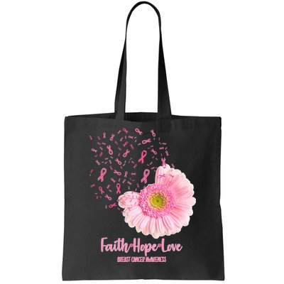 Breast Cancer Awareness Flowers Ribbons Tote Bag