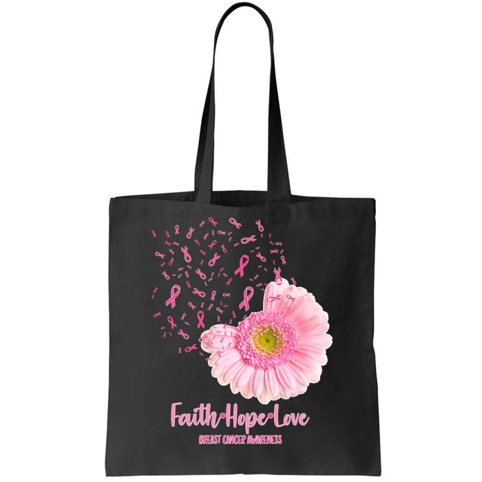 Breast Cancer Awareness Flowers Ribbons Tote Bag