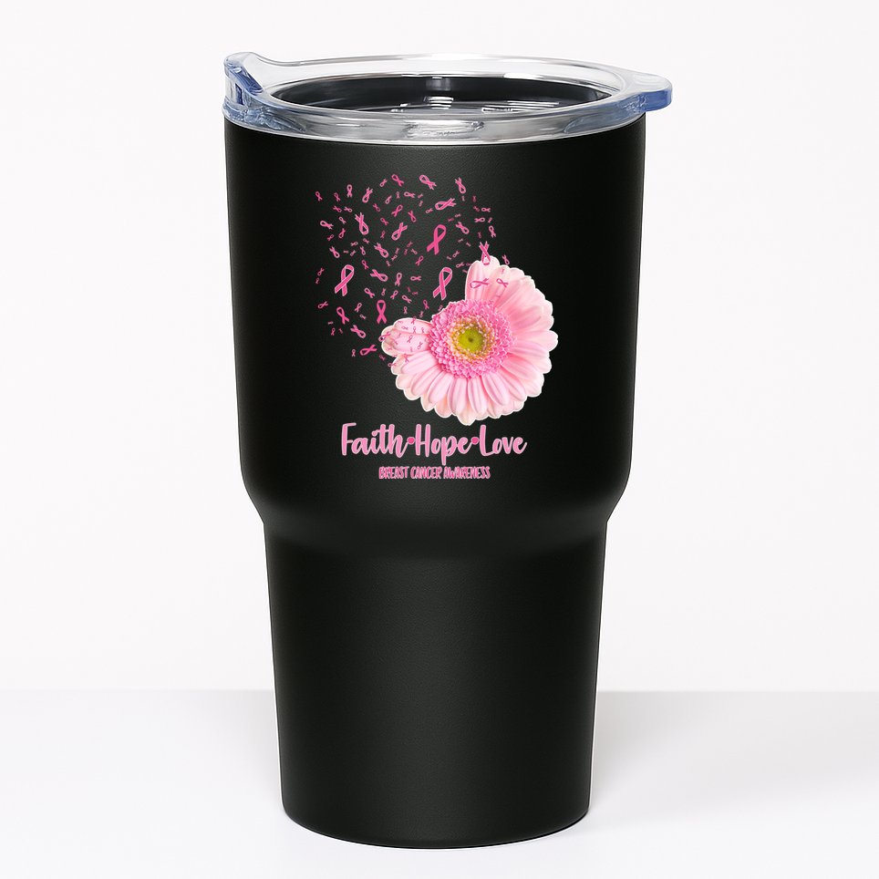Breast Cancer Awareness Flowers Ribbons Tumbler