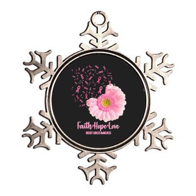 Breast Cancer Awareness Flowers Ribbons Metallic Star Ornament