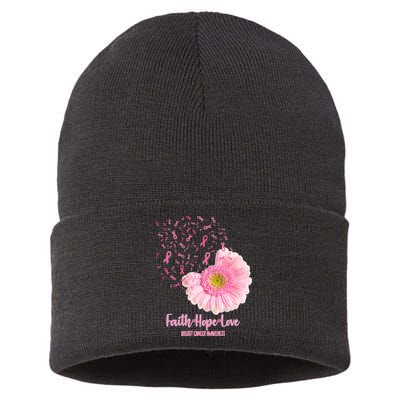 Breast Cancer Awareness Flowers Ribbons Sustainable Knit Beanie