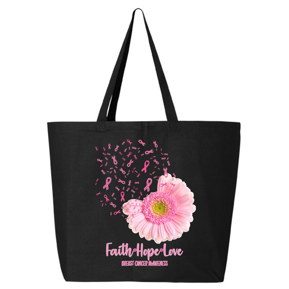 Breast Cancer Awareness Flowers Ribbons 25L Jumbo Tote