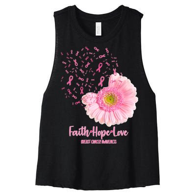 Breast Cancer Awareness Flowers Ribbons Women's Racerback Cropped Tank