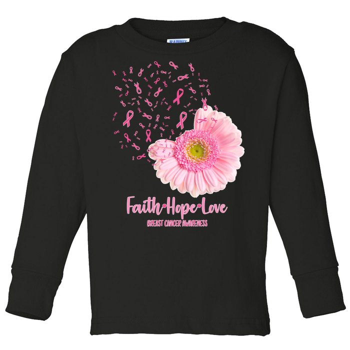 Breast Cancer Awareness Flowers Ribbons Toddler Long Sleeve Shirt