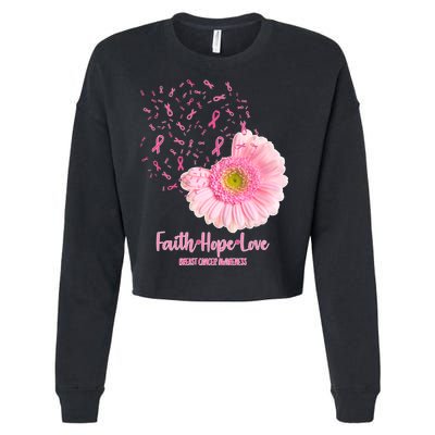 Breast Cancer Awareness Flowers Ribbons Cropped Pullover Crew