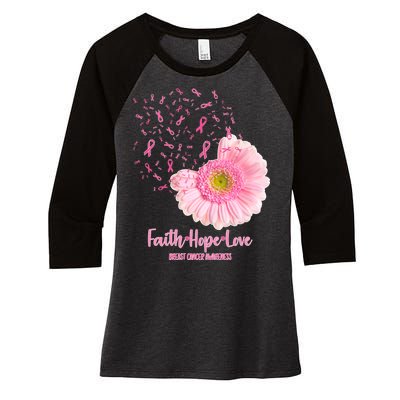 Breast Cancer Awareness Flowers Ribbons Women's Tri-Blend 3/4-Sleeve Raglan Shirt