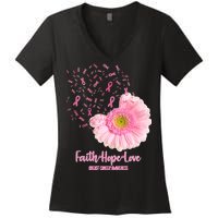 Breast Cancer Awareness Flowers Ribbons Women's V-Neck T-Shirt