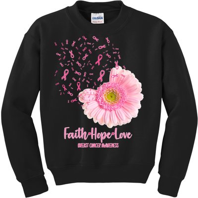 Breast Cancer Awareness Flowers Ribbons Kids Sweatshirt