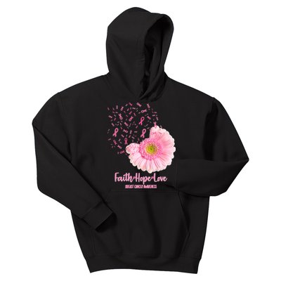 Breast Cancer Awareness Flowers Ribbons Kids Hoodie