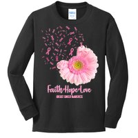 Breast Cancer Awareness Flowers Ribbons Kids Long Sleeve Shirt