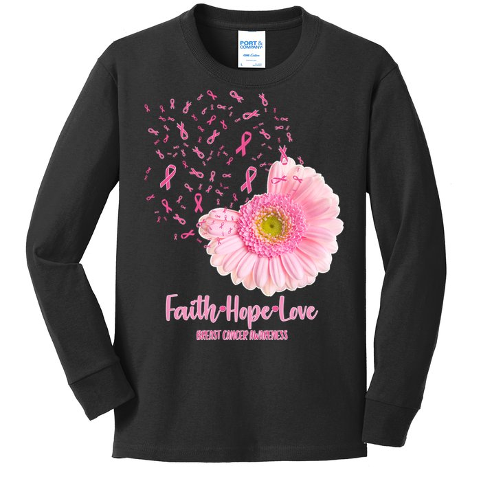 Breast Cancer Awareness Flowers Ribbons Kids Long Sleeve Shirt