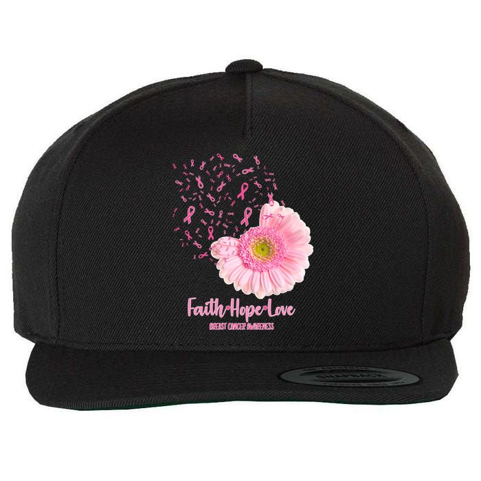 Breast Cancer Awareness Flowers Ribbons Wool Snapback Cap