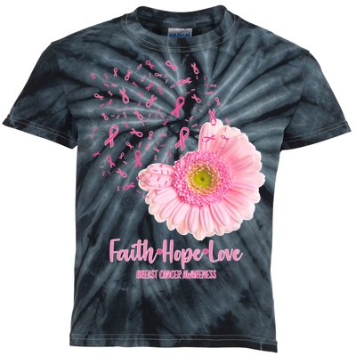 Breast Cancer Awareness Flowers Ribbons Kids Tie-Dye T-Shirt