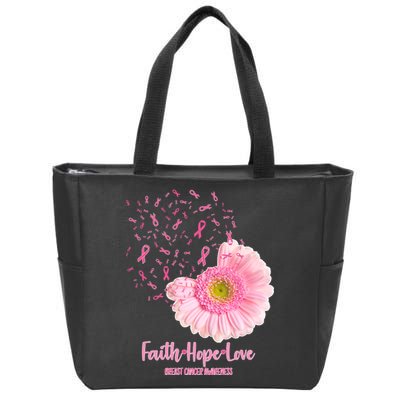 Breast Cancer Awareness Flowers Ribbons Zip Tote Bag