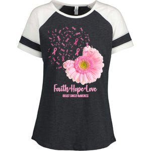 Breast Cancer Awareness Flowers Ribbons Enza Ladies Jersey Colorblock Tee