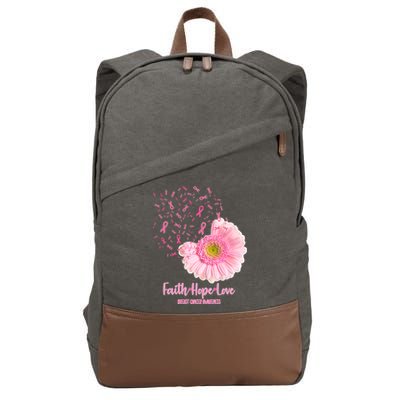 Breast Cancer Awareness Flowers Ribbons Cotton Canvas Backpack