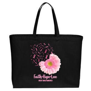 Breast Cancer Awareness Flowers Ribbons Cotton Canvas Jumbo Tote