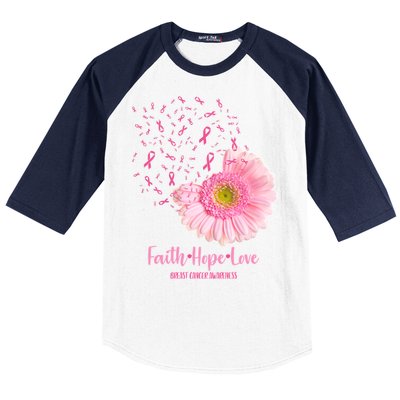 Breast Cancer Awareness Flowers Ribbons Baseball Sleeve Shirt