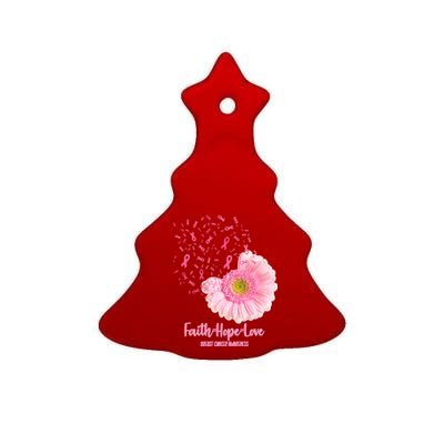 Breast Cancer Awareness Flowers Ribbons Ceramic Tree Ornament