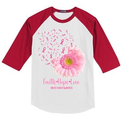 Breast Cancer Awareness Flowers Ribbons Kids Colorblock Raglan Jersey