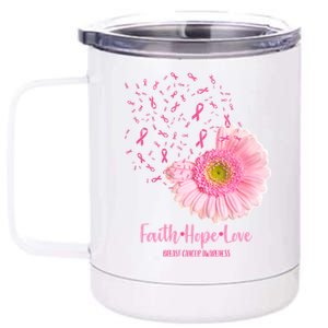 Breast Cancer Awareness Flowers Ribbons 12 oz Stainless Steel Tumbler Cup