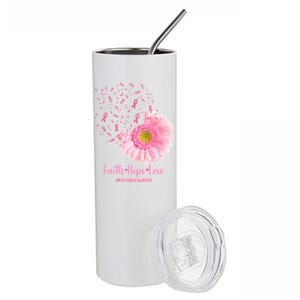 Breast Cancer Awareness Flowers Ribbons Stainless Steel Tumbler