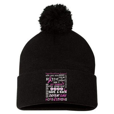 Breast Cancer Awareness Mash-Up Pom Pom 12in Knit Beanie