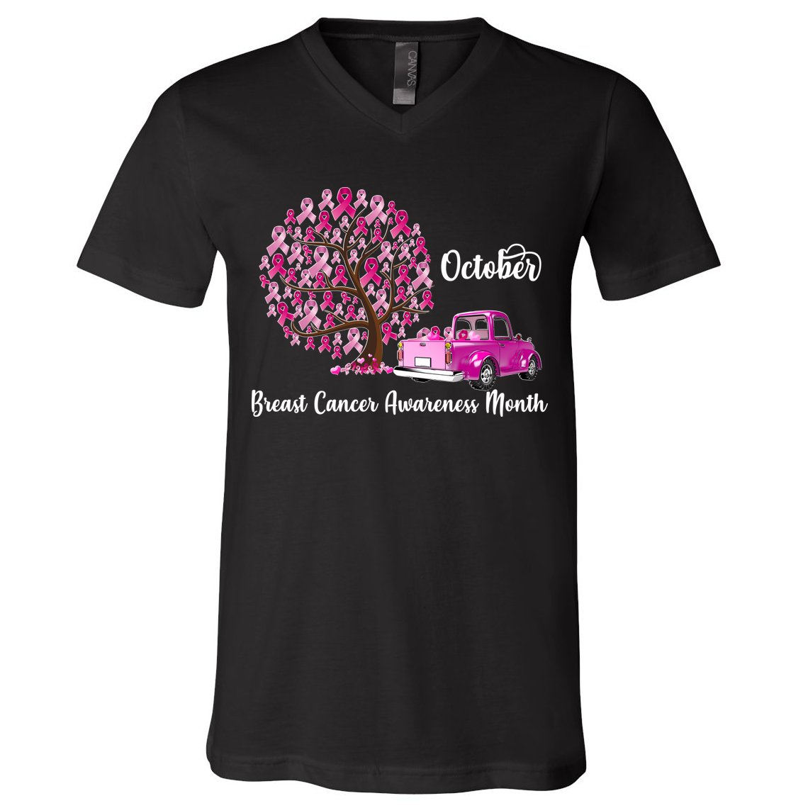 Breast Cancer Awareness Month October Roots V-Neck T-Shirt