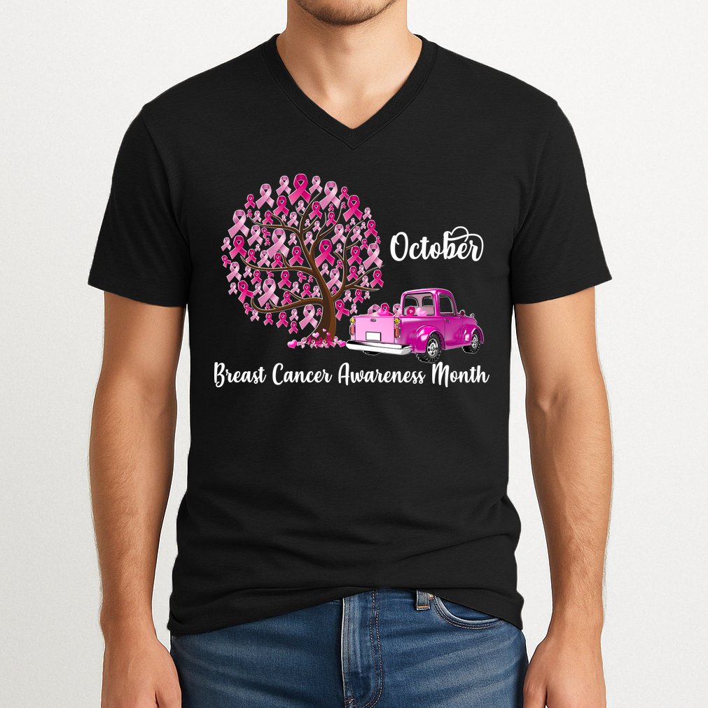 Breast Cancer Awareness Month October Roots V-Neck T-Shirt