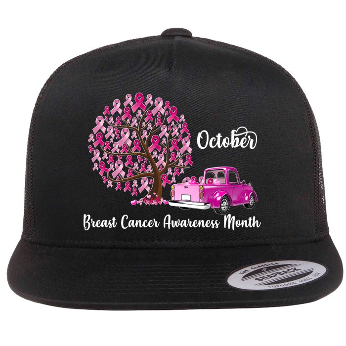 Breast Cancer Awareness Month October Roots Flat Bill Trucker Hat