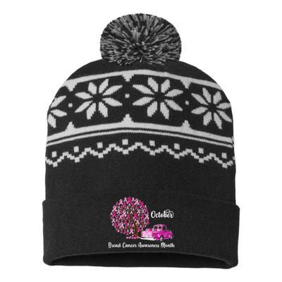 Breast Cancer Awareness Month October Roots USA-Made Snowflake Beanie