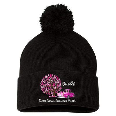 Breast Cancer Awareness Month October Roots Pom Pom 12in Knit Beanie