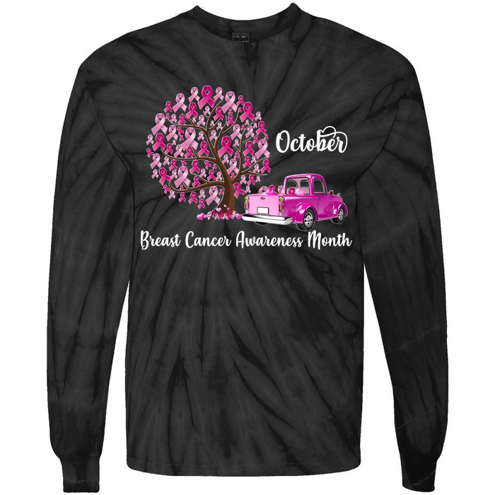 Breast Cancer Awareness Month October Roots Tie-Dye Long Sleeve Shirt