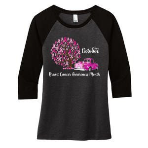 Breast Cancer Awareness Month October Roots Women's Tri-Blend 3/4-Sleeve Raglan Shirt