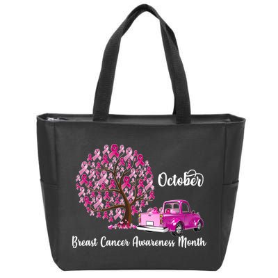 Breast Cancer Awareness Month October Roots Zip Tote Bag