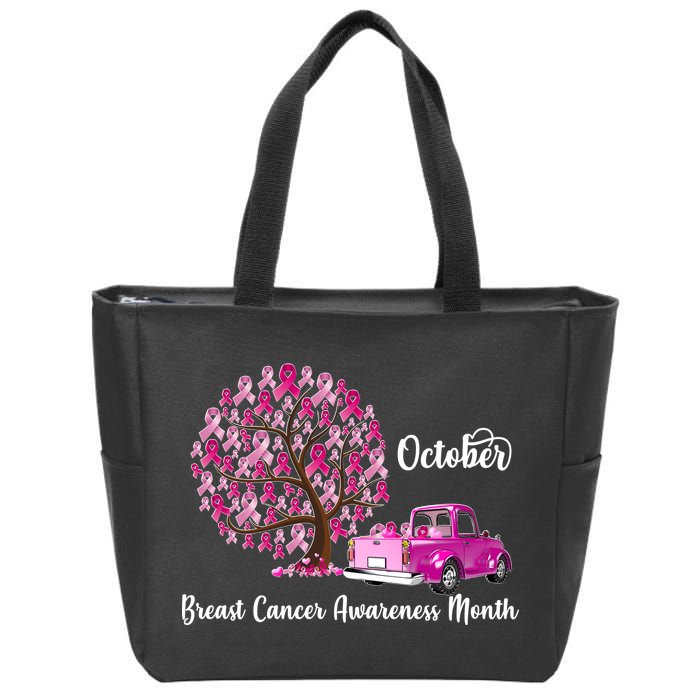 Breast Cancer Awareness Month October Roots Zip Tote Bag