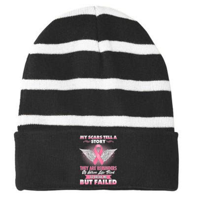 Breast Cancer Awareness My Scars Tell A Story Striped Beanie with Solid Band