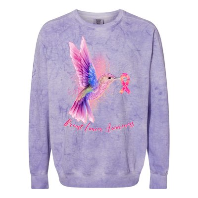 Breast Cancer Awareness Painted Hummingbird Colorblast Crewneck Sweatshirt