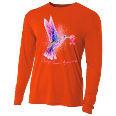 Breast Cancer Awareness Painted Hummingbird Cooling Performance Long Sleeve Crew