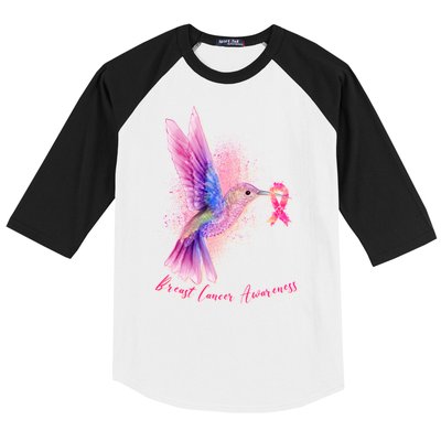 Breast Cancer Awareness Painted Hummingbird Baseball Sleeve Shirt