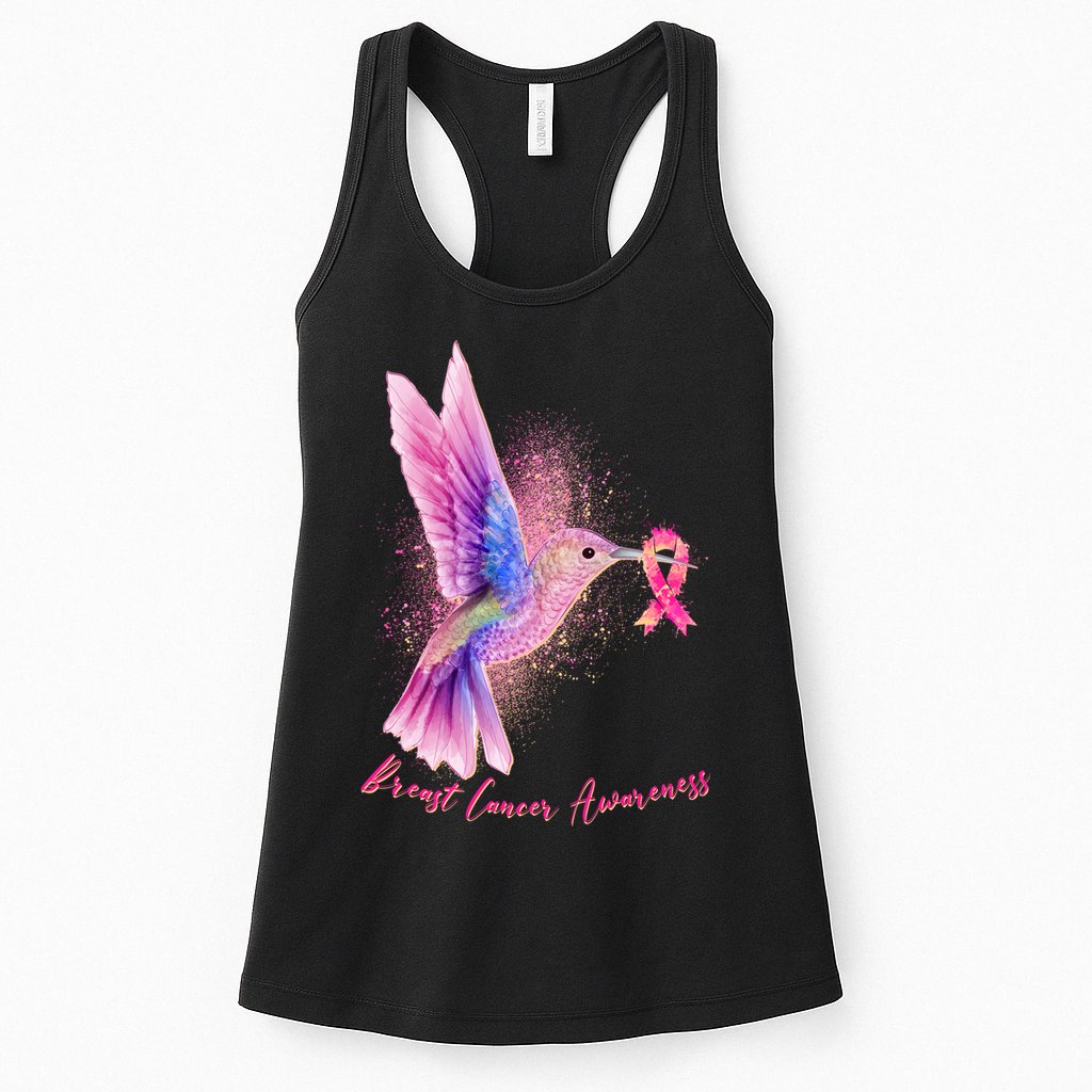 Breast Cancer Awareness Painted Hummingbird Womens Tank Top