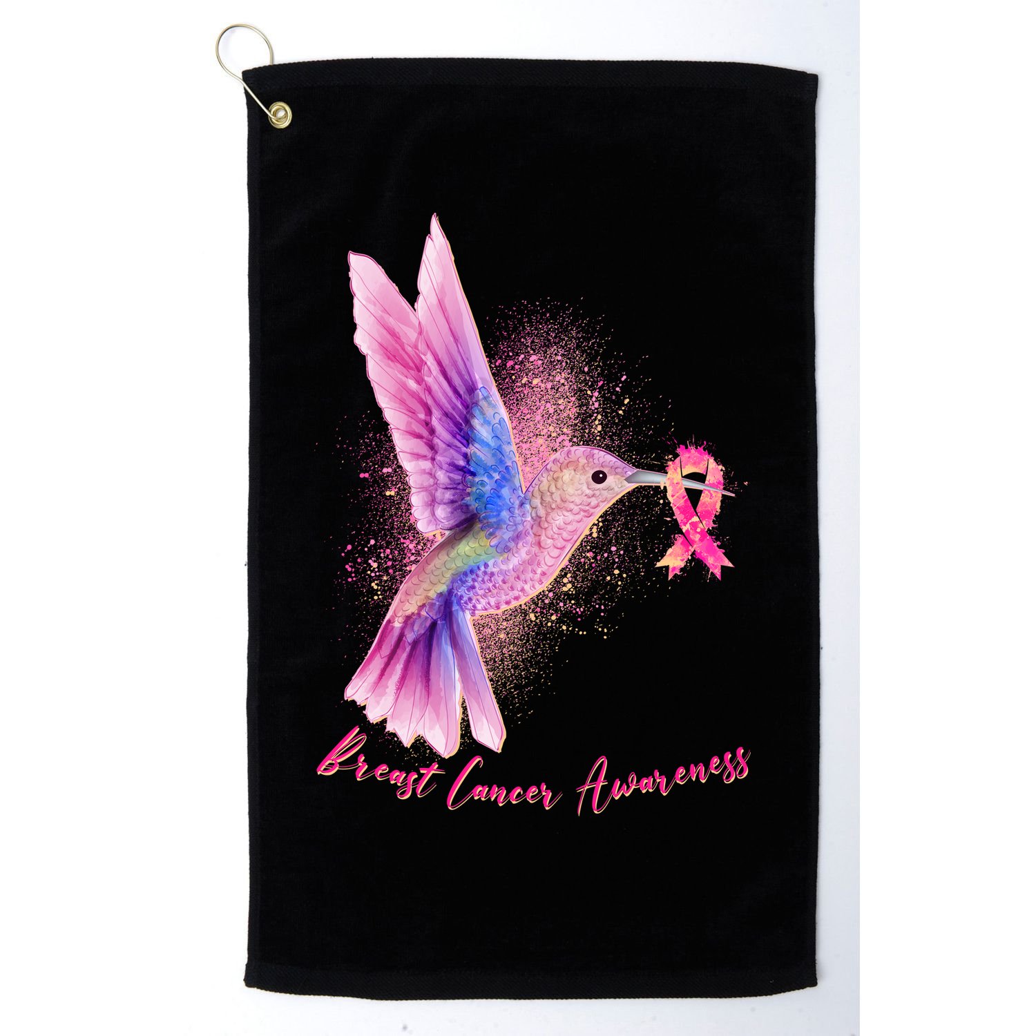 Breast Cancer Awareness Painted Hummingbird Golf Towel