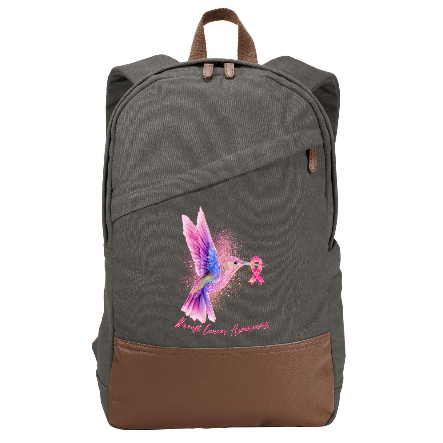 Breast Cancer Awareness Painted Hummingbird Cotton Canvas Backpack