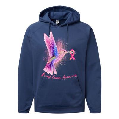 Breast Cancer Awareness Painted Hummingbird Performance Fleece Hoodie