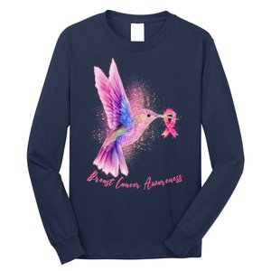 Breast Cancer Awareness Painted Hummingbird Long Sleeve Shirt